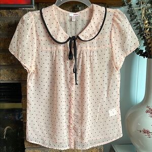 NWOT Bongo sheer peach polka dot blouse
